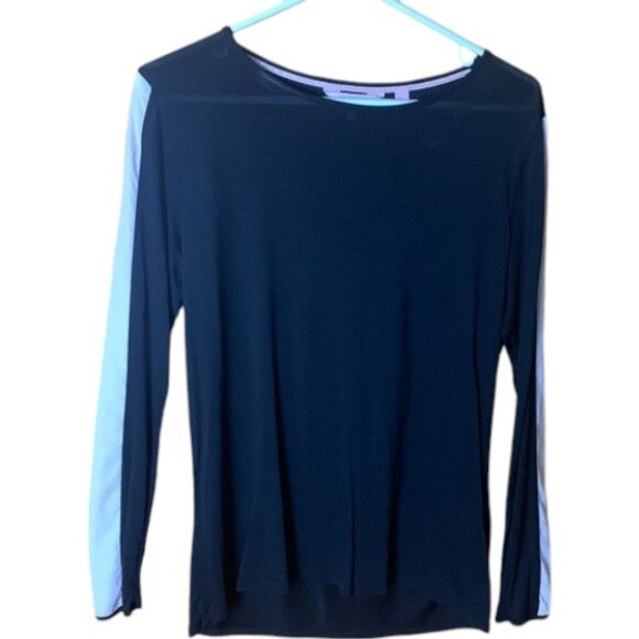 Ted Baker black with white stripe lyocell long sleeve top size M - Picture 2 of 5